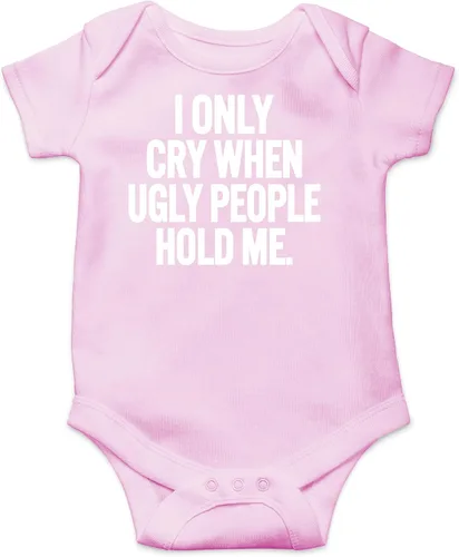 Miniatura 11 de AW Fashions Mameluco de bebé con texto en inglés "I Only Cry When Ugly People Hold Me", divertido y lindo mameluco para bebé niña o niño