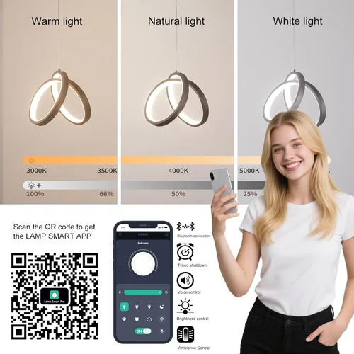 Miniatura 6 de Iluminación colgante moderna de isla, con control remoto regulable y aplicación de lámpara Samrt, lámpara de techo negra colgante ajustable