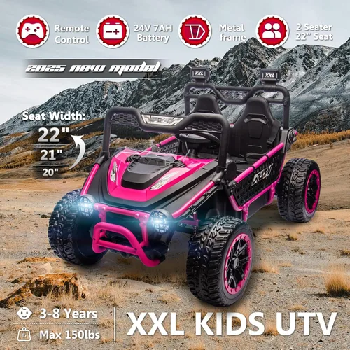 Miniatura 3 de Juguete XXL de 24 V, 7 Ah, 2 plazas, para niños grandes, con control remoto 4WD UTV para niños con asiento de 22 pulgadas, luces LED, reproductor