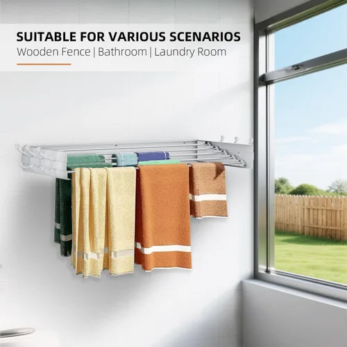 Miniatura 4 de Estante de secado de ropa, plegable, para montar en la pared, plegable, ahorro de espacio, 13.2 pies lineales, 5 varillas de aluminio, capacidad
