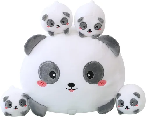 Miniatura 15 de SQEQE Chubby Seal Almohada de peluche con 4 peluches de foca de bebé en su barriga, juguete de peluche de algodón de peluche para niños y adultos