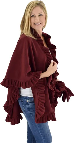 Miniatura 3 de Poncho de forro polar con volantes para mujer con guantes a juego