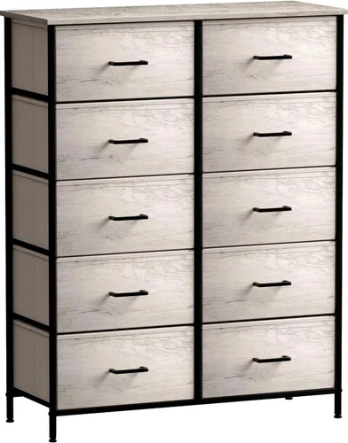 Miniatura 8 de Sorbus - Cómoda con 7 cajones: mueble organizador en torre con marco de acero, parte superior de madera, contenedores de tela fáciles de jalar
