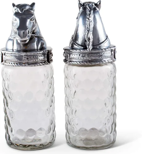 Miniatura 4 de Arthur Court Patrón de caballo S/P con aluminio con tapa ecuestre pulida a mano de calidad artesanal para sal y pimienta de vidrio grande, 6