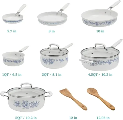 Miniatura 6 de Pioneer Woman Style Agatha - Juego de utensilios de cocina clásicos de aluminio y cerámica, 12 piezas, color azul