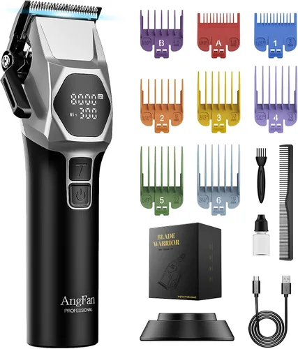 ANGFAN Cortapelos Profesionales Inalámbricos para Hombres - Motor de 5 Velocidades 8000RPM con Cuchillas de Óxido Negro 440C, Kit de Cortapelos de