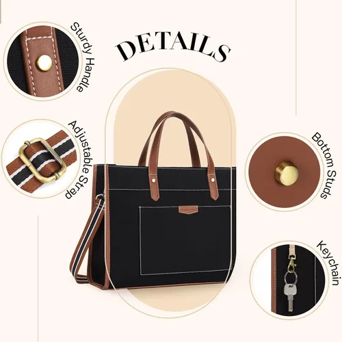 Miniatura 5 de Missnine Bolsa de mano para laptop de 15.6 pulgadas, bolsa de hombro para laptop de lona, bolsas de trabajo, cartera de mano informal, maletín