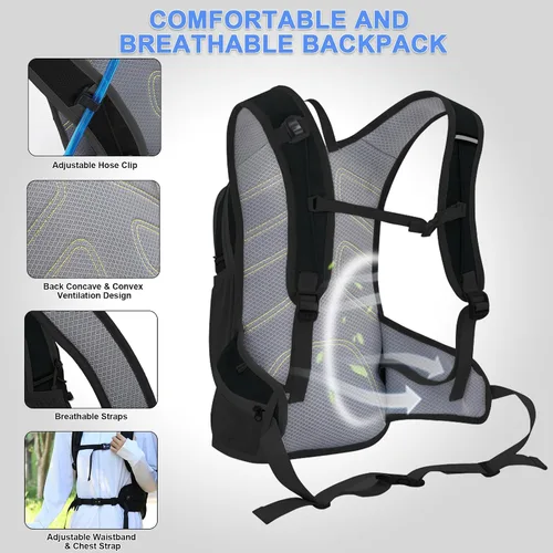 Miniatura 4 de Mochila de hidratación de 20 L, ligera, transpirable, con bolsa de agua de 2 L, correas ajustables para el pecho, chaleco de hidratación