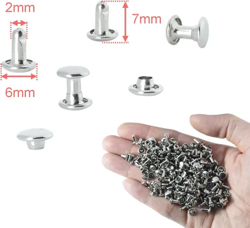 Miniatura 2 de 200 juegos de remaches de cuero con tapa redonda de 6 mm, remaches de doble tapa, pernos metálicos tubulares para reparación de llaveros de bolso