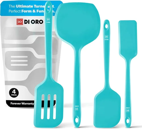 Miniatura 10 de DI ORO - Juego de espátulas volteadoras de silicona para utensilios de cocina antiadherentes, utensilios de cocina para voltear huevos y panqueques