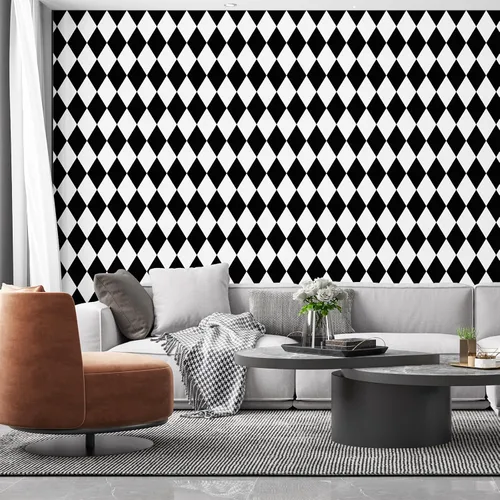 Miniatura 4 de Amiya Papel Pintado Negro y Blanco con Diamantes para Despegar y Pegar Papel de Vinilo Geométrico en Rombo para Cuarto de Lavado Cocina Baño Papel