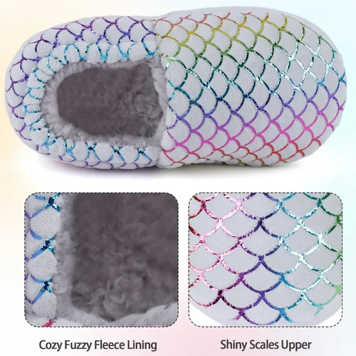 Miniatura 6 de MEJORMEN Pantuflas de casa de sirena para niñas, acogedoras y antideslizantes para interiores y exteriores, pantuflas de dormitorio con purpurina