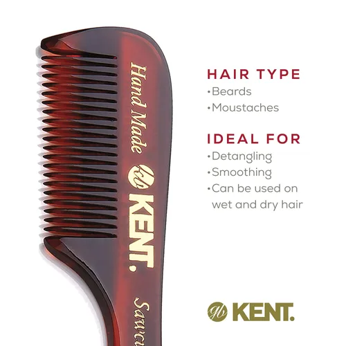 Miniatura 6 de Kent Peine de bolsillo para barba y bigote de caballero pequeño 83T, tamaño de bolsillo dentado fino para aseo y peinado del vello facial. Corte