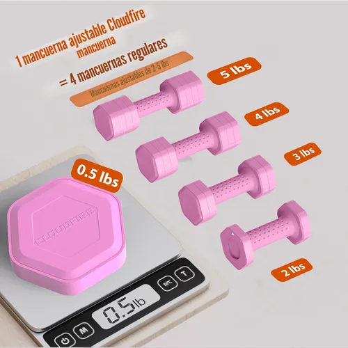 Miniatura 3 de Juego de 2 mancuernas ajustables, juego de mancuernas 4 en 1, pesas de mano para mujeres en casa, juego de mancuernas de 5 libras con mango cómodo