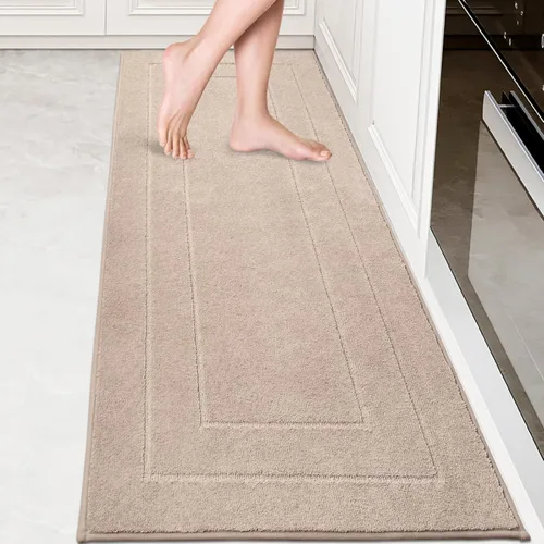 Miniatura 47 de PURRUGS Juego de 2 alfombras de cocina lavables a máquina (24 x 35.5 + 24 x 59 pulgadas), alfombras de pasillo de cocina antideslizantes y Marrón