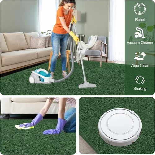 Miniatura 4 de Alfombras verdes para dormitorio de niños: alfombra de pasillo lavable de 2x6, alfombras pequeñas antideslizantes, esponjosas, suaves, peludas