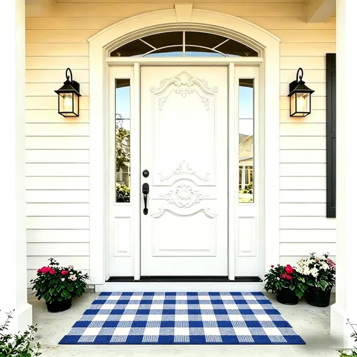 Miniatura 40 de SEEKSEE Alfombra de Algodón a Cuadros Buffalo de 27.5"x43" Alfombra a Cuadros Blanco y Negro Lavable Tapetes para Puerta Interior Exterior Alfombras