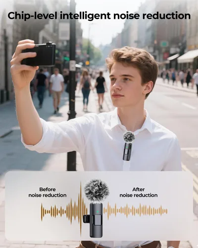 Miniatura 2 de BAILIXIN Micrófono 3 en 1 para iPhone, Android, cámara, micrófonos inalámbricos, mini micrófono, micrófono de solapa con reducción de ruido, sonido
