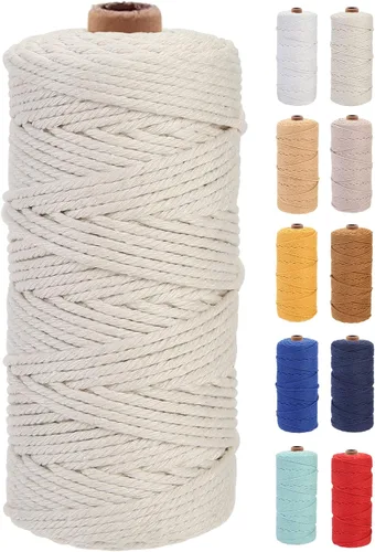 Cuerda de macramé de algodón de 3 mm x 109 yardas, suministros de macramé de color natural, cuerda de algodón suave para colgar plantas, colgante de