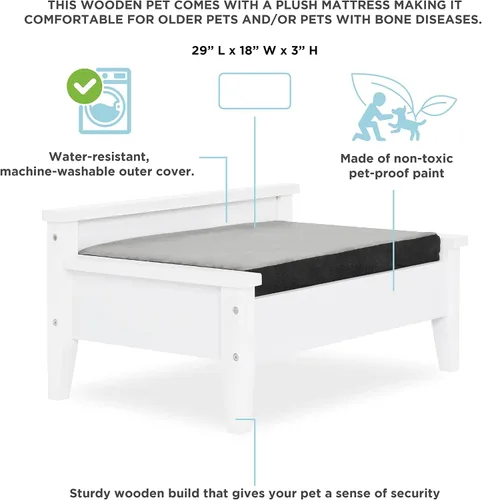Miniatura 3 de Cama de madera para perro con colchón resistente al agua, cama elevada para mascotas pequeña a mediana con colchón calmante para mascotas