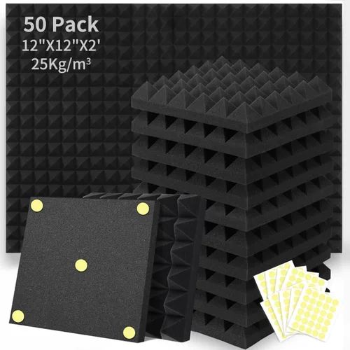 Miniatura 9 de Focusound - Paquete de 24 paneles de espuma acústica de 2 x 12 x 12 pulgadas, espuma insonorizante con cancelación de ruido con 120 piezas