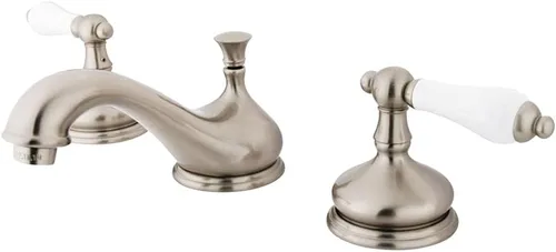 Miniatura 5 de Kingston Brass KS1165PL Heritage - Grifo de lavabo generalizado con mango de palanca de porcelana, bronce aceitado, centro ajustable de 8 pulgadas