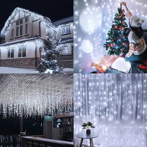 Miniatura 7 de Luces LED de Navidad para exteriores, decoraciones de Navidad, luz colgante de 400 LED, 8 modos, 75 gotas, impermeable, para interiores