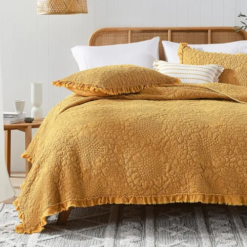 Miniatura 18 de HORIMOTE HOME Edredón beige con volantes, tamaño individual, microfibra lavada a la piedra, ligera, arrugada, rústica, desgastada, elegante, 2