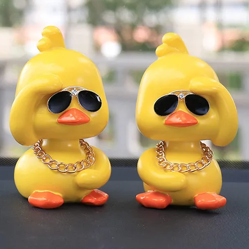 Miniatura 8 de wonuu Lindos adornos de pato amarillo para coche, decoraciones de tablero de instrumentos de coche, muñeca de cabeza sacudida De pie amarillo