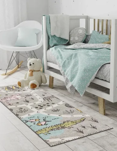Miniatura 6 de Unique Loom Whimsy Kids Collection - Alfombra de área de cocodrilo (2 pies 2 pulgadas x 2 pies 11 pulgadas, rectangular, gris/negro)