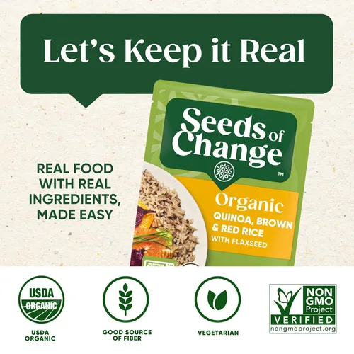 Miniatura 6 de SEEDS OF CHANGE Quinoa orgánica, arroz moreno y rojo con linaza, comida orgánica, 8.5 oz (bolsa de 12 unidades)