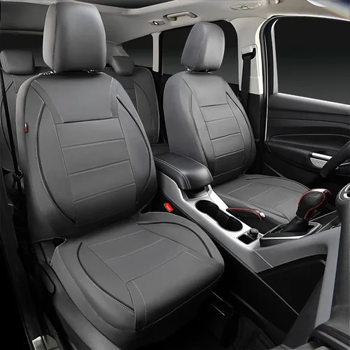 Miniatura 2 de CAR PASS Fundas de Asiento de Automóvil de Cuero Sintético con Ribetes Juego Completo, Fundas de Asiento de Cuero Transpirable Gris para Gris