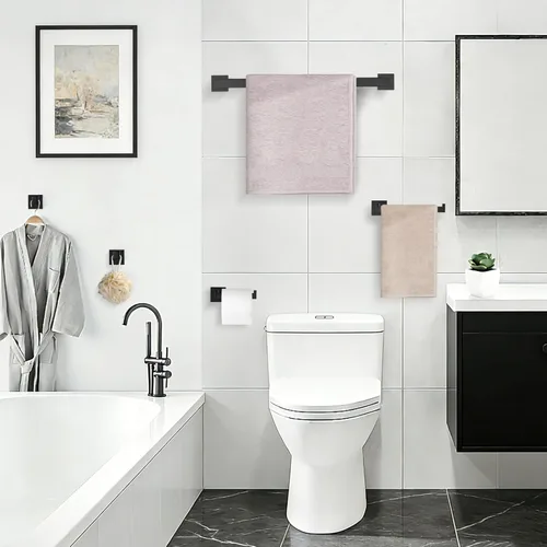Miniatura 7 de TURS Juego de 4 piezas de accesorios de baño de color negro, juego de toallero de acero inoxidable, soporte para toallas de mano, soporte para papel