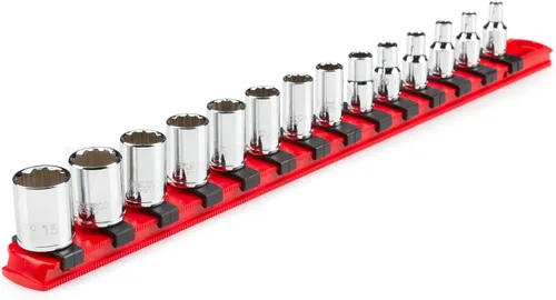 Miniatura 8 de TEKTON Juego de llaves de vaso de 12 puntos poco profundas y profundas de 1/4 pulgadas con rieles y bandejas, 50 piezas