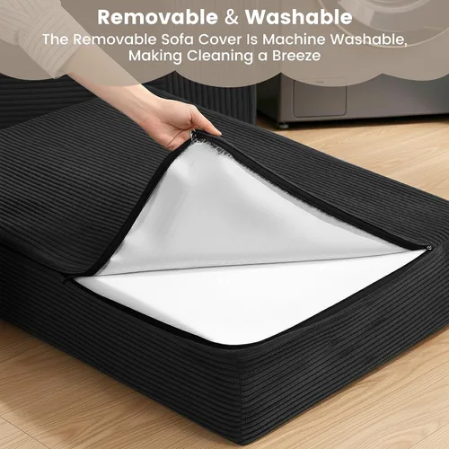 Miniatura 4 de Sofá cama convertible de 80 pulgadas, sofá cama modular 5 en 1 sin hueso con marco fijo y almohada de respaldo extraíble, sofá futón de pana lavable