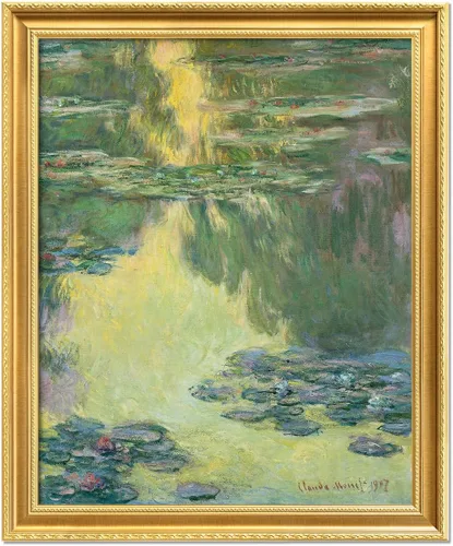 Miniatura 80 de IPIC - Reproducción artística de los lirios de agua de Claude Monet 1906, impresiones giclée coinciden con el marco dorado clásico, arte de pared