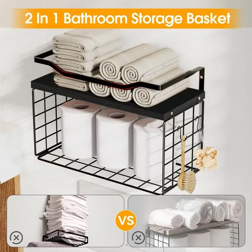 Miniatura 3 de Toalleros para baño, toallero montado en la pared, soporte para toallas de 6 niveles enrolladas o dobladas con estantes flotantes, portotoallas