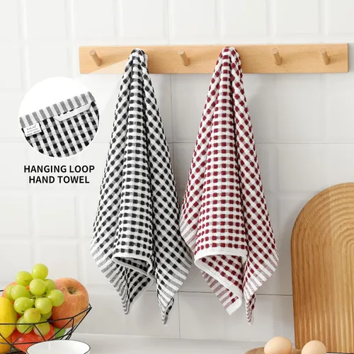 Miniatura 7 de SALAS Paños de cocina de algodón para secar platos de cocina, toallas de cocina de rizo celosía, paños absorbentes con lazo para colgar, 16 x 26