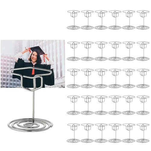 Miniatura 10 de Rtteri 30 piezas de soporte de foto de graduación con gorra de graduación de 2 pulgadas, soportes negros para centros de mesa, soportes de número