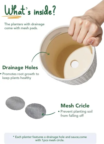 Miniatura 6 de LE TAUCI Macetas de cerámica para plantas, macetas de 5.4 pulgadas con orificio de drenaje y platillo, macetas de interior para suculentas, plantas