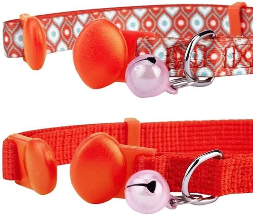 Miniatura 5 de Blueberry Pet Paquete de 2 collares de gato, The Flower Power Perfect Orange ajustable para gato con campana y flor desmontable, cuello de 9 a 13