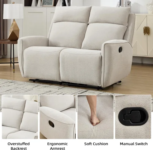 Miniatura 3 de INZOY Sillón reclinable manual de dos plazas, sofá reclinable de pared 2 asientos, juego de sofá reclinable de tela de chenilla, silla reclinable