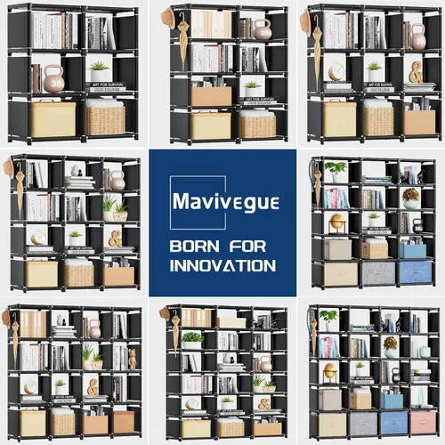 Miniatura 7 de Mavivegue Estante para libros, organizador de almacenamiento de 6 cubos, estantería de bricolaje, estantería de cubo de metal, estantería alta