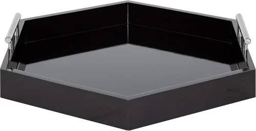 Miniatura 3 de Kate and Laurel Lipton - Bandeja hexagonal moderna, 18 x 18 pulgadas, color negro y plateado, bandeja decorativa para almacenamiento y exhibición