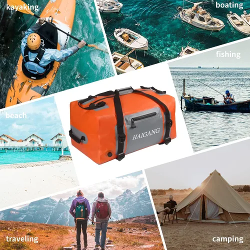 Miniatura 7 de Bolsa de lona impermeable de 70 L, bolsa seca de viaje, gran capacidad, correas y asas ajustables gruesas, cierre de cremallera, válvula de aire