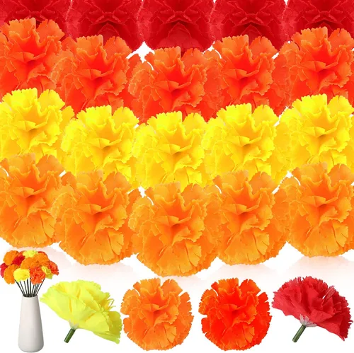 Paquete de 60 claveles artificiales del Cinco de Mayo con tallos de imitación de clavel de flores con pompones, mini hortensias para fiestas Colores