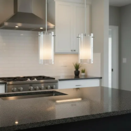 Miniatura 7 de AKEZON Paquete de 2 lámparas colgantes de cristal modernas, ajustables, colgantes para cocina, isla comedor, baño, bar, acabado de níquel cepillado