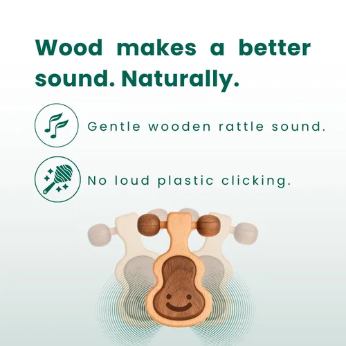 Miniatura 6 de HippoToys - Sonajero de madera hecho a mano Juguete de dentición natural Juguete de desarrollo sensorial Montessori Juguete orgánico no tóxico