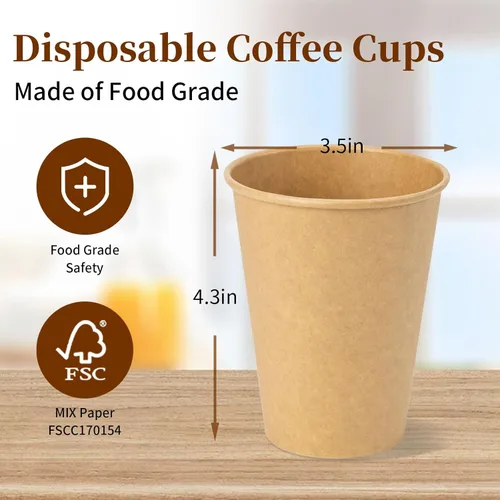 Miniatura 6 de RACETOP Paquete de 100 tazas de café de 12 onzas, tazas de café desechables, vasos de papel Kraft, tazas calientes sin blanquear para el hogar
