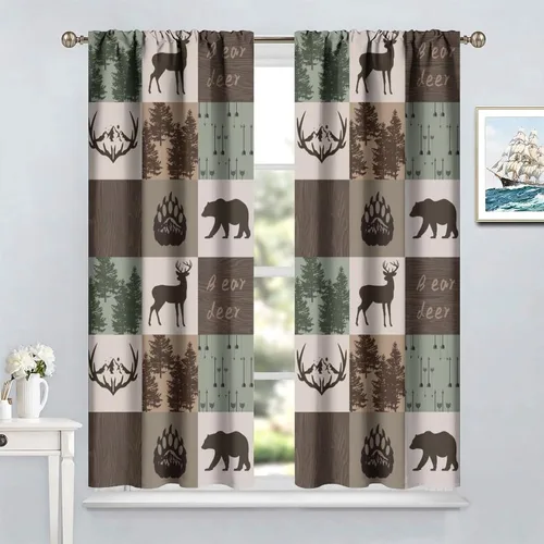 Miniatura 4 de Cortinas rústicas de alce y oso, tratamiento retro para ventana de cabaña de oso salvaje para dormitorio, cocina, cortinas de estilo rústico Retro